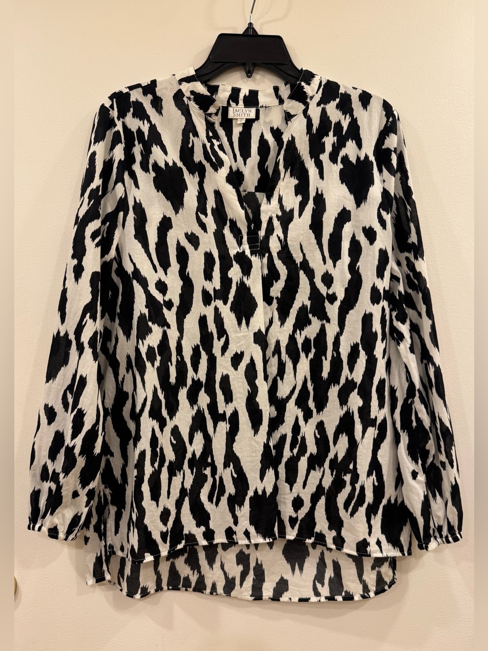 Jaclyn Smith 100% Cotton Black and White Animal Print Tunic, Size Small